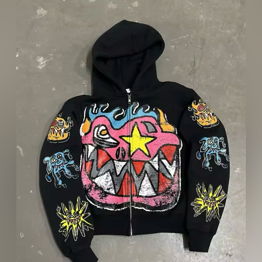 AGothic trendy letter pattern printed oversized hoodie men's Y2K fashion Haraju